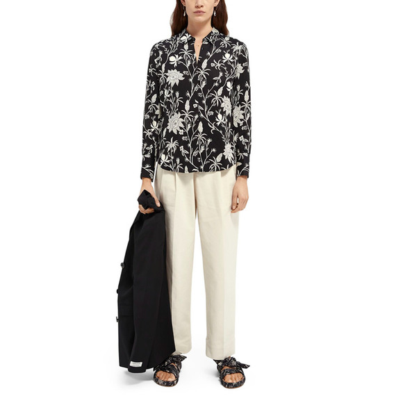 Scotch & Soda Floral Button Down Shirt Black Collared Long Sleeve Size XS - Picture 2 of 10